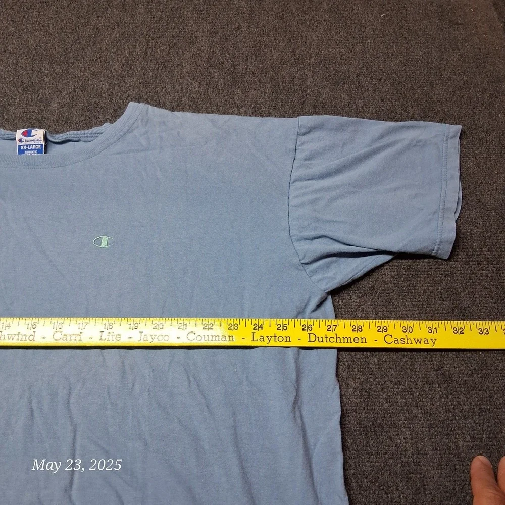 Vintage Champion Lightweight T Shirt Men Size 2XL‎ Blue Faded 90s Crew Neck - Picture 5 of 8